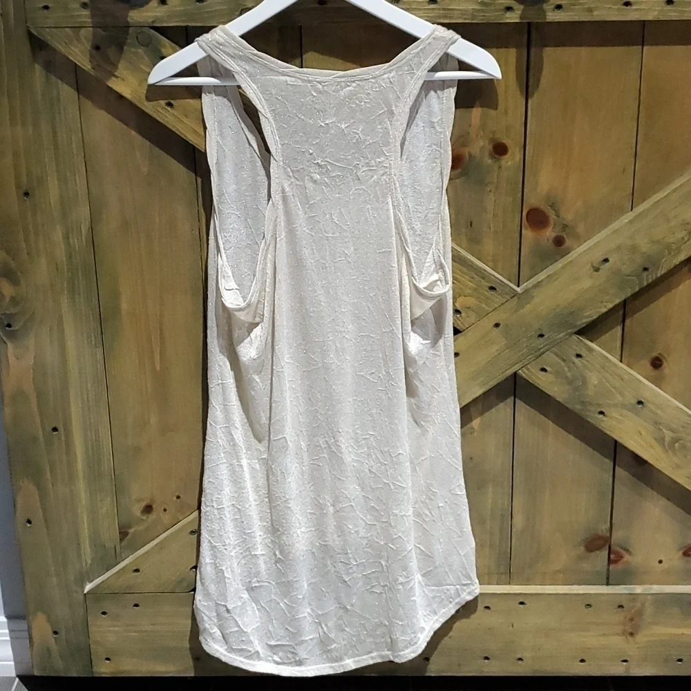 FREE PEOPLE CREAM OVERSIZED RACERBACK TANK GOLD SHIMMER SIZE SMALL